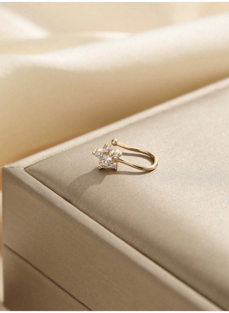 ڤيا حلق أنف أنثوي بزخرفة زهرة زركون. تصميم فاخر وناعم للنساء - Image 3